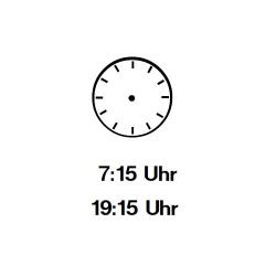 Uhrzeiger eintragen: Sieben Uhr fünf und vierzig