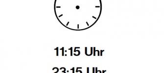 Uhrzeiger eintragen: Elf Uhr fünf und vierzig