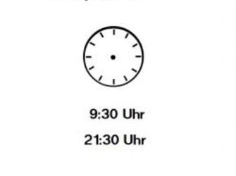 Uhrzeiger eintragen: Ein und zwanzig Uhr dreissig