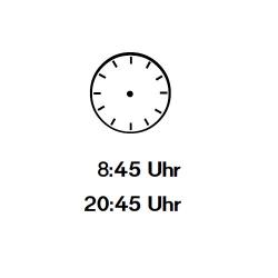 Uhrzeiger eintragen: Acht Uhr fünf und vierzig - 8:45